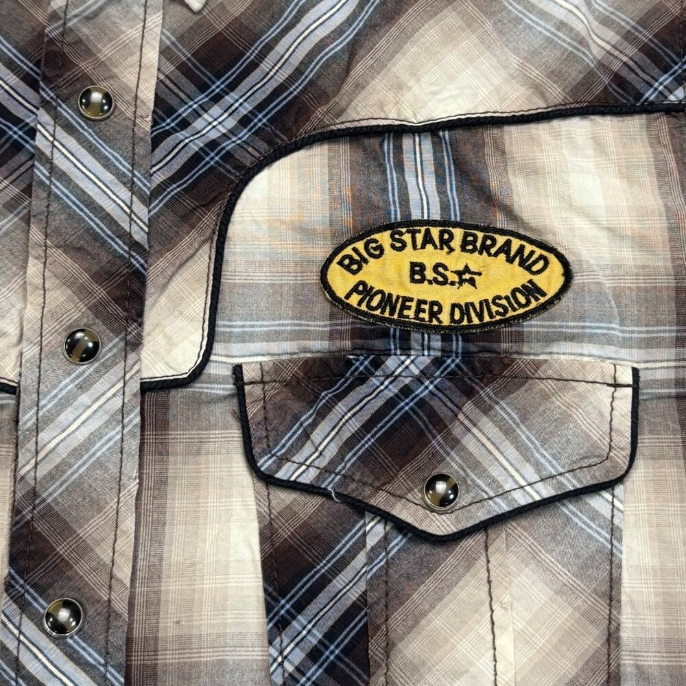 Big Star Mens Size M Brown Plaid Western Shirt Matthew Pearl Snaps Long Sleeve - Picture 5 of 15
